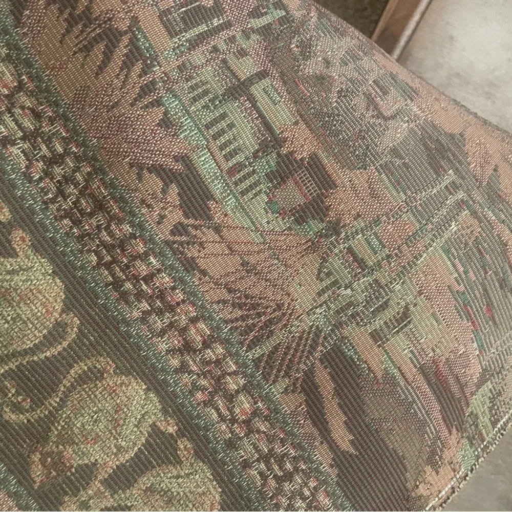 Vintage Chenille Monkeys & Elephants Heavy Tapestry Fabric in Green & Brown
